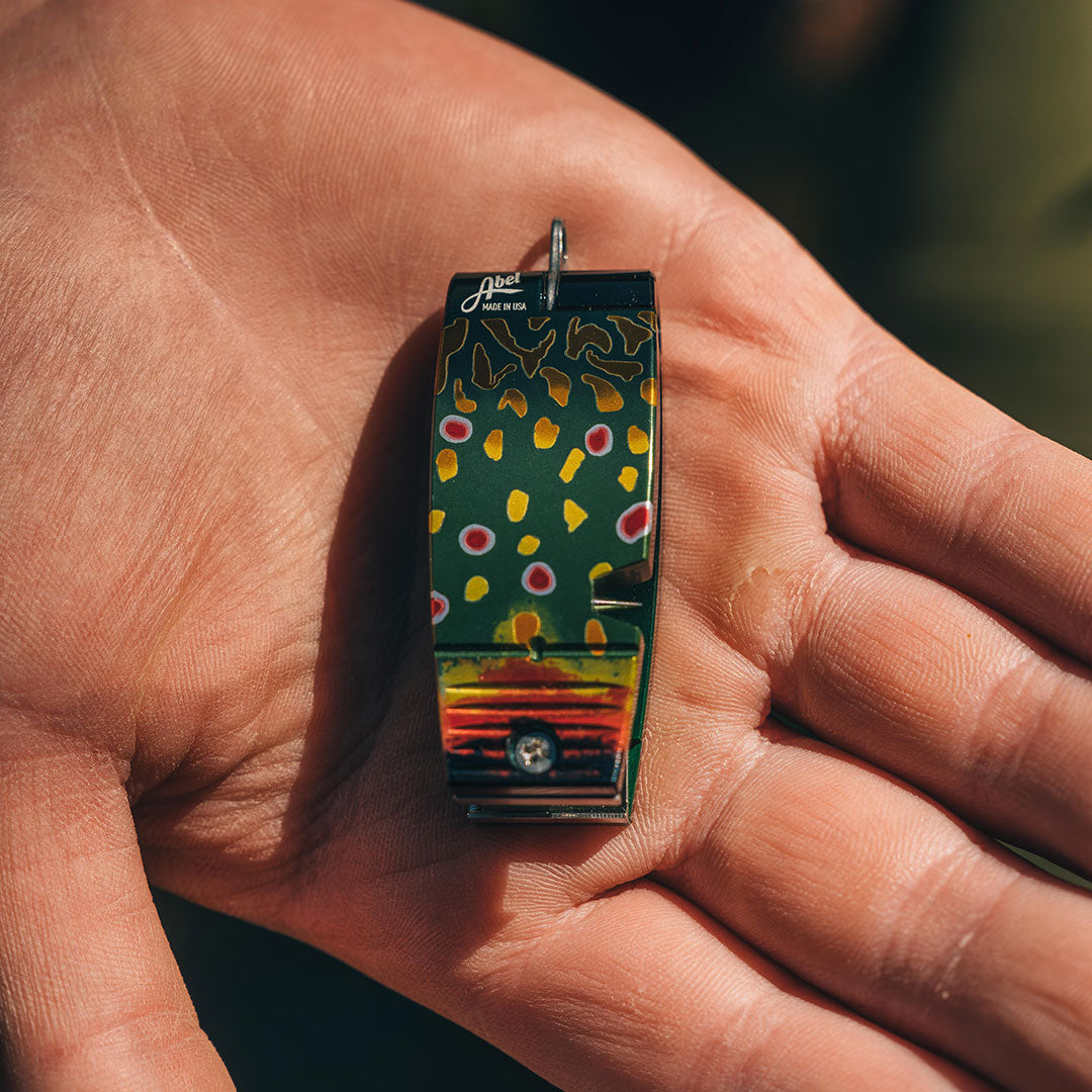 An Abel machined-aluminum nipper in a brook-trout finish, made in the USA — the heirloom version (photo: Abel)