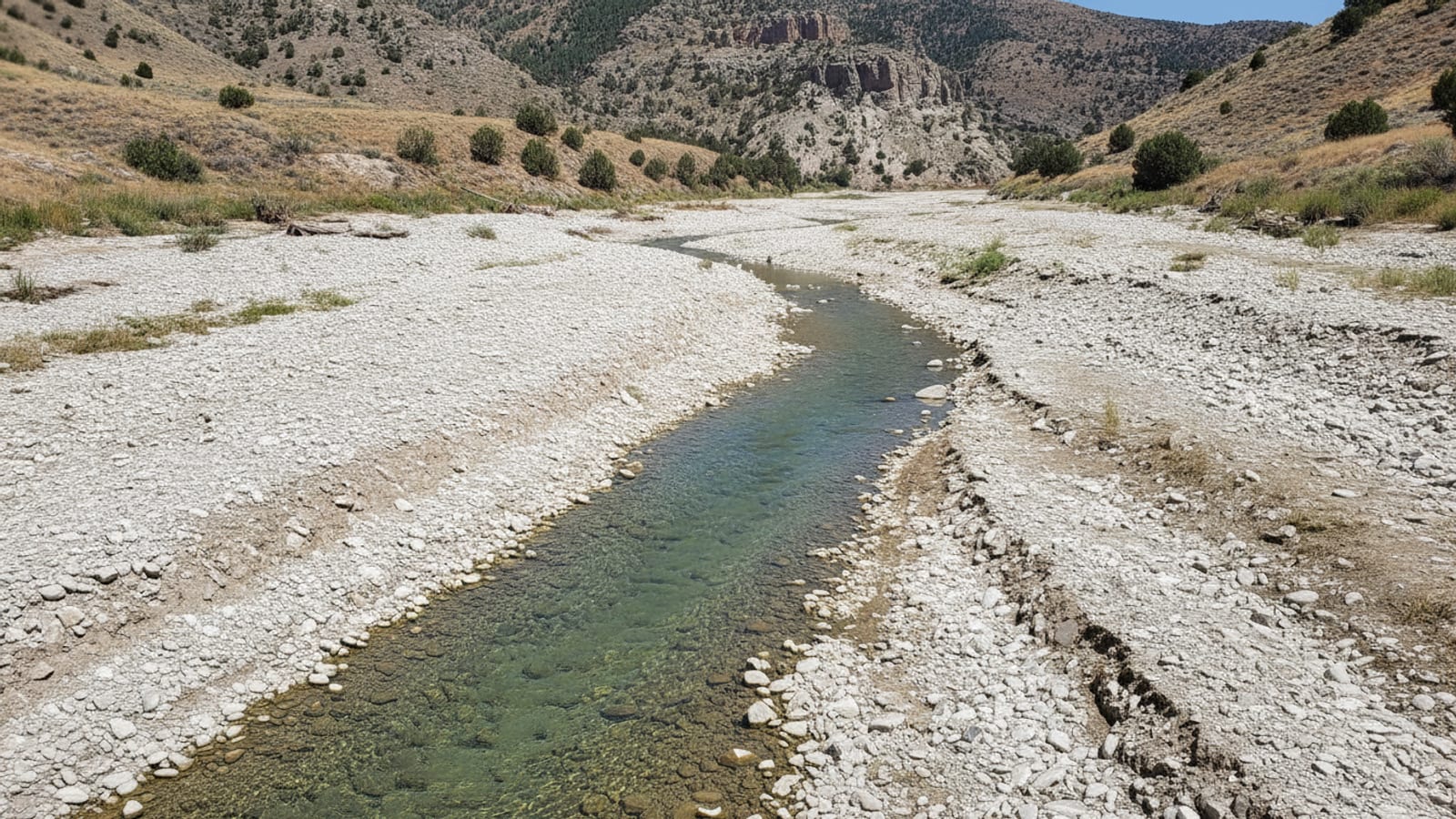 A Colorado tailwater running very low over exposed cobble