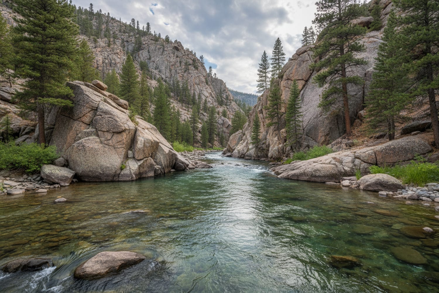 fly fisherman wading a calm mountain lake