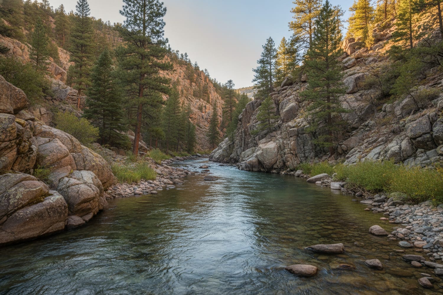 Eleven Mile Canyon, the clear South Platte threading a granite canyon with pines